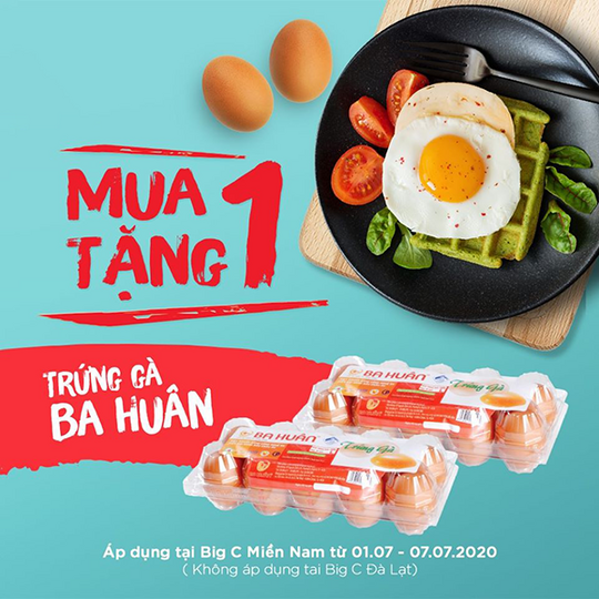 Big C khuyến mãi mua 1 tặng 1 trứng gà ba huân