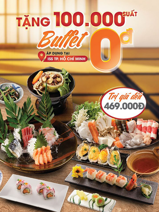 Isushi tặng 1 suất buffet cho nhóm 5