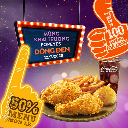 Popeyes tặng 100 miếng gà giòn cho 100 KH đầu