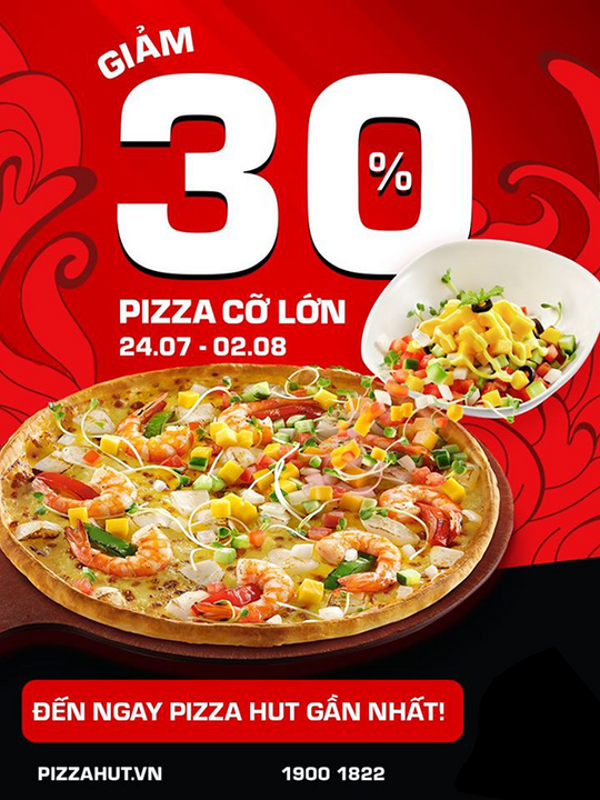 Pizza Hut giảm 30% tất cả pizza size L