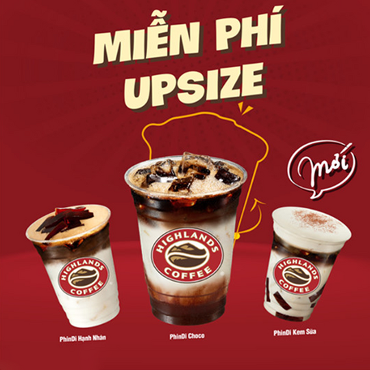 Highlands Coffee miễn phí upsize Phindi 