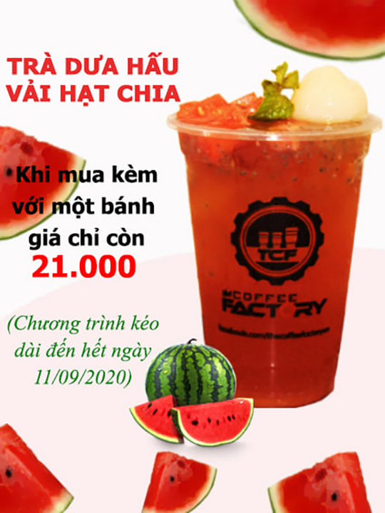 The Coffee Factory  trà dưa hấu vải hạt chia chỉ 21k