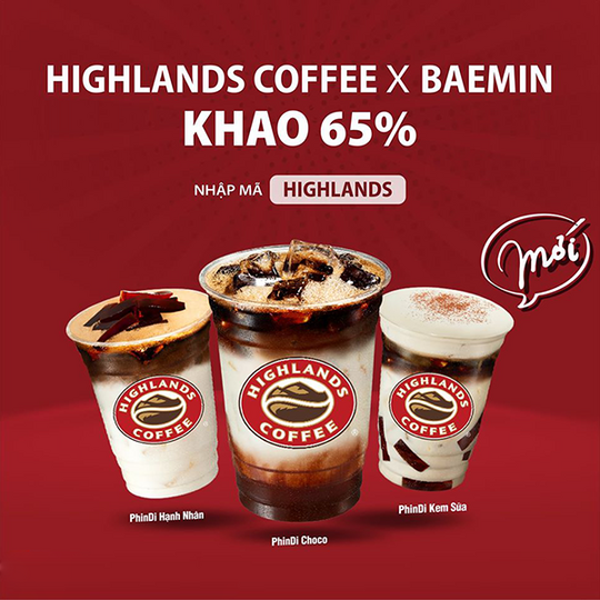 Highlands Coffee giảm 65% khi đặt qua Baemin