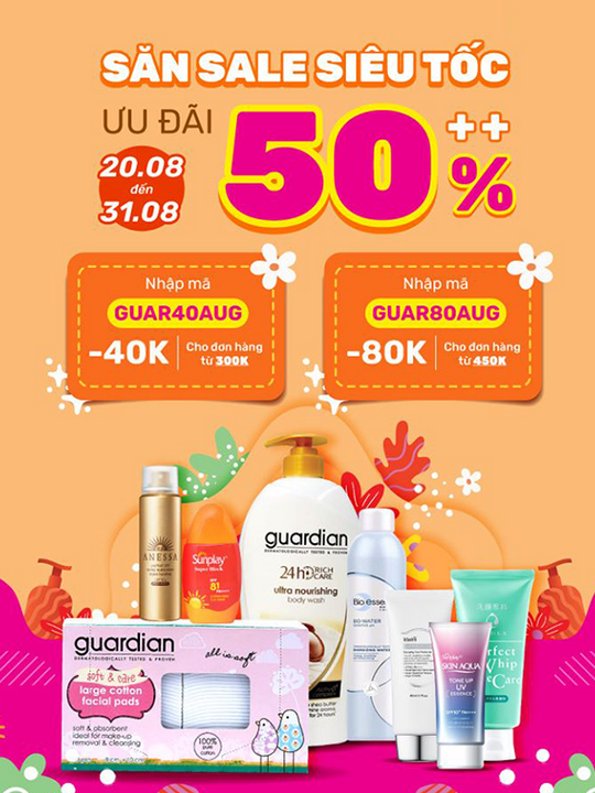 Guardian khuyến mãi 50% nhiều sản phẩm qua Shopee