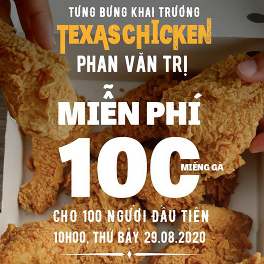 Texas Chicken tặng 100 miếng gà giòn miễn phí