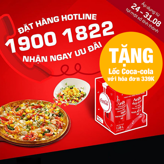 Pizza Hut tặng lốc Coca Cola với hóa đơn 339k