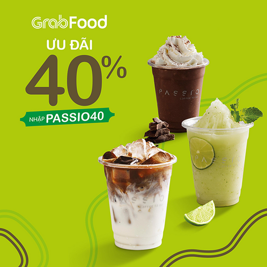 Passio Coffee Vietnam khuyến mãi 40% toàn menu qua GrabFood