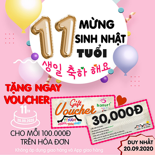 Hanuri Korean Fast Food tặng voucher 30K cho hóa đơn 100K