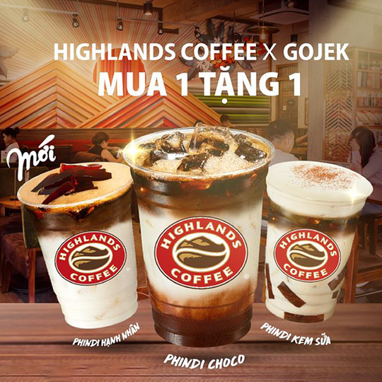 Highlands Coffee mua 1 trà tặng 1 PhinDi khi đặt qua GoJek