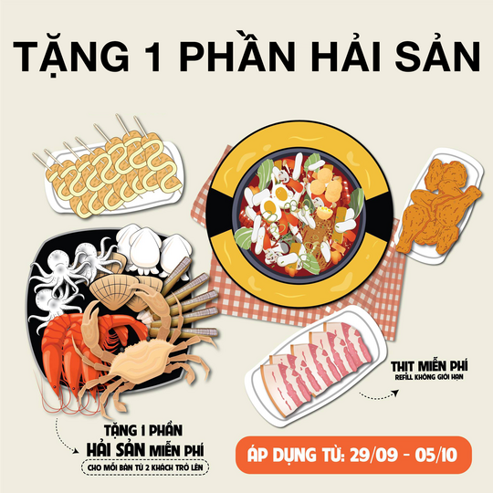 Dookki tặng 1 phần hải sản cho bàn từ 2 người