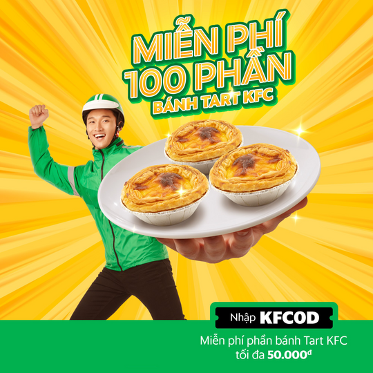 GrabFood khuyến mãi tặng 100 bánh tart KFC
