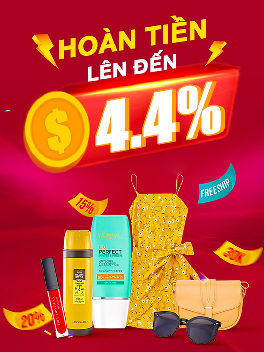 Sendo hoàn tiền lên đến 4.4% nhiều ngành hàng