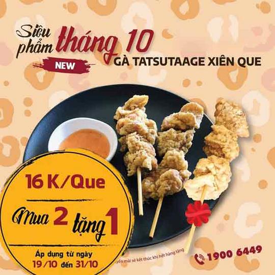 Gà rán Five Star khuyến mãi mua 2 tặng 1 gà xiên que