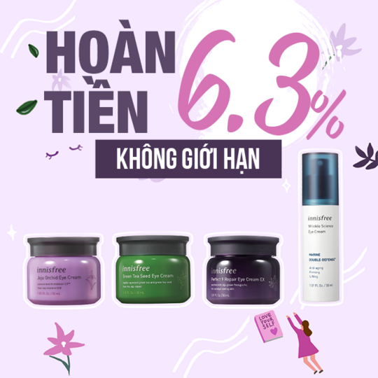 Innisfree hoàn đến 6.3% khi mua sản phẩm Innisfree