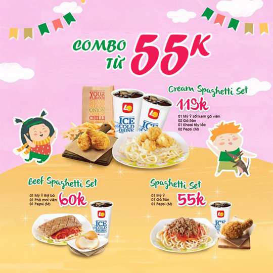 Lotteria khuyến mãi combo mỳ ý chỉ từ 55K