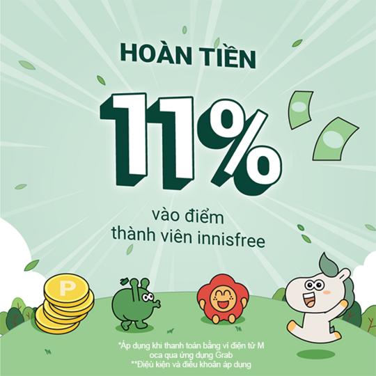 Innisfree hoàn tiền 11% khi thanh toán qua Moca