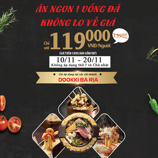 Dookki giảm giá 119K/người tại Vũng Tàu