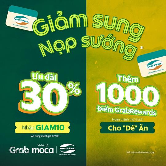Grab Ưu đãi đến 30% khi nạp tiền ĐT qua Moca