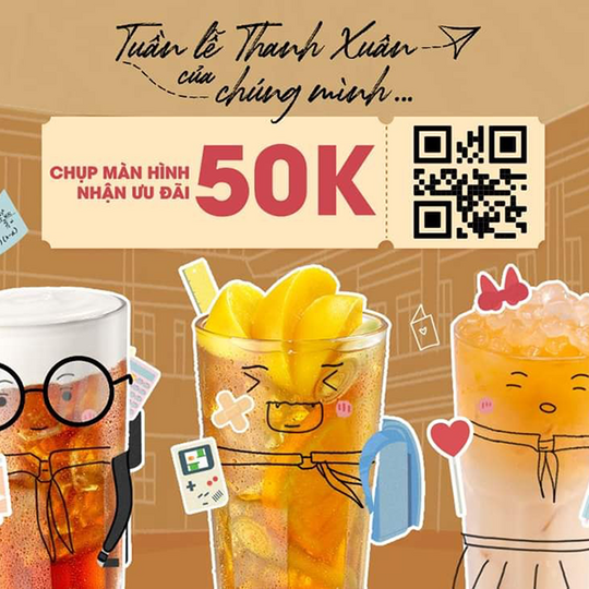 The Coffee House tặng 50K cho hóa đơn gồm 3 ly trà