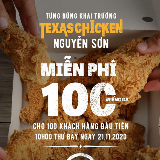 Texas Chicken tặng 100 miếng gà giòn miễn phí