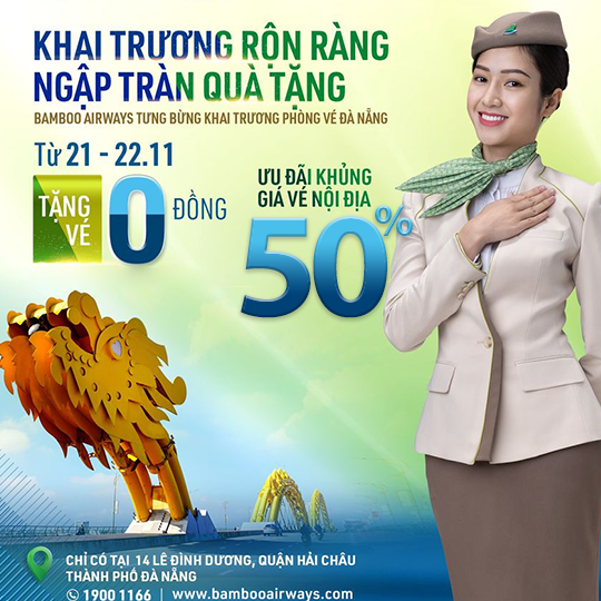 Bamboo Airways giảm tới 50% vé nội địa tại Đà Nẵng