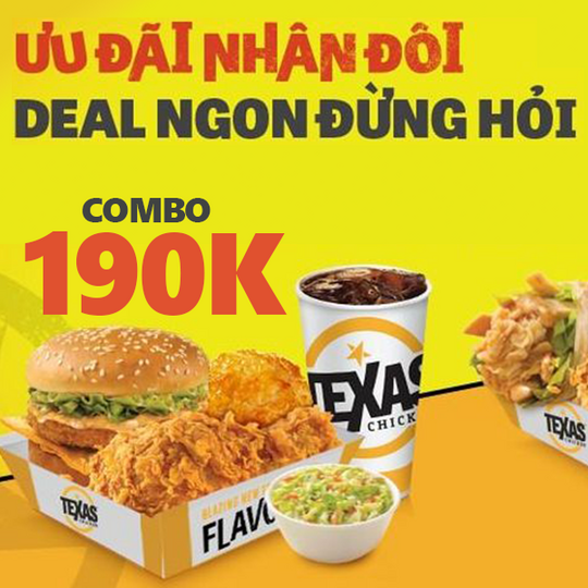 Texas Chicken khuyến mãi combo từ 109k qua Baemin