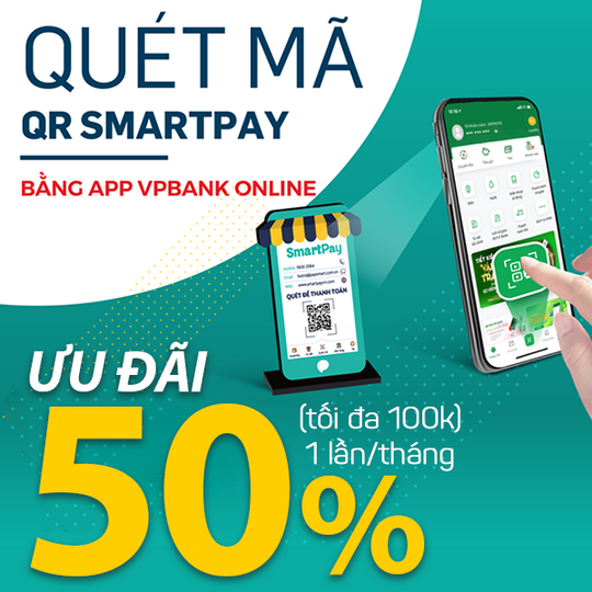 SmartPay hoàn tiền 50% qua app VPBank Online