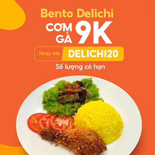 Shopee Food khuyến mãi cơm gà Bento Delichi 9k