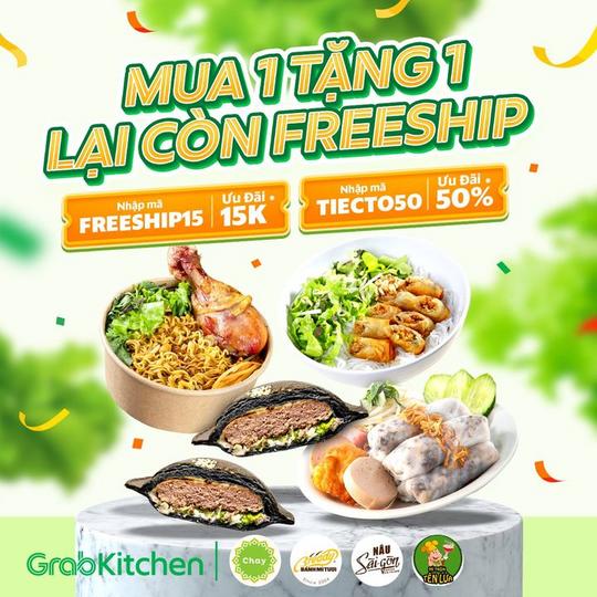 GrabFood khuyến mãi Mua 1 Tặng 1 và freeship
