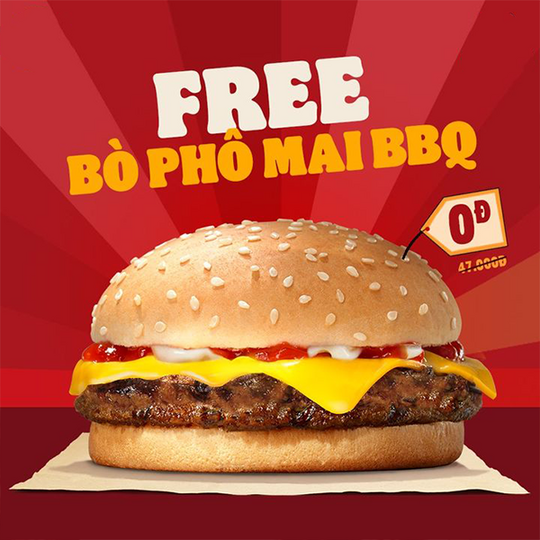 Burger King khuyến mãi Burger bò phô mai 0Đ qua Now