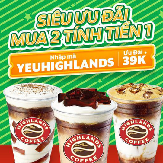 Highlands Coffee khuyến mãi mua 2 tặng 1 qua Grabfood