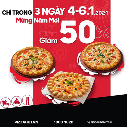 Pizza Hut khuyến mãi 50% Pizza cỡ vừa và lớn