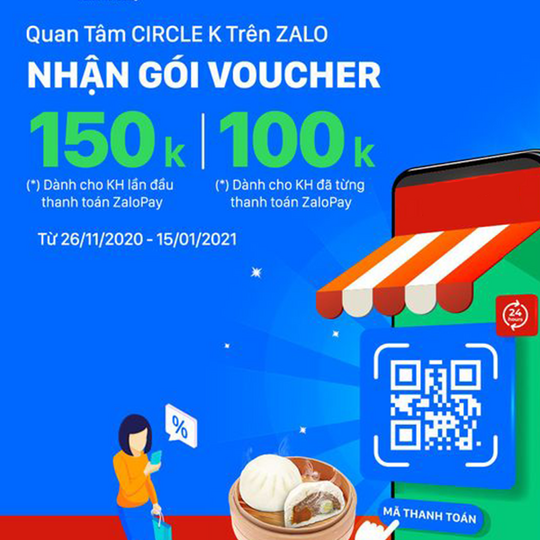 ZaloPay khuyến mãi voucher đến 150K cho Circle K