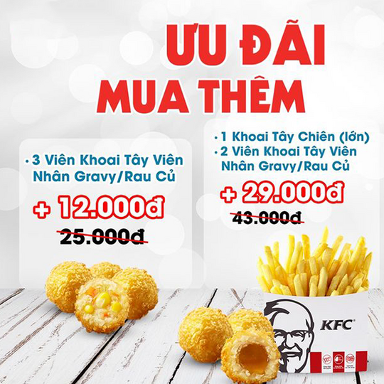 KFC khuyến mãi mua thêm với giá từ 12k