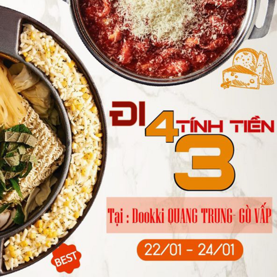 Dookki ưu đãi đi 4 tính tiền 3 tại Quang Trung