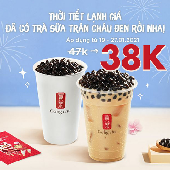 Gongcha khuyến mãi trà sữa trân châu đen chỉ 38k