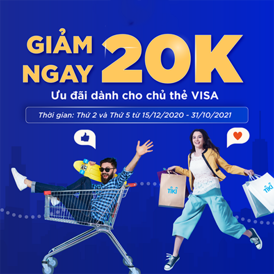 Tiki giảm 20k cho chủ thẻ Visa