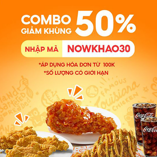 Popeyes combo giảm 50% khi đặt qua Now