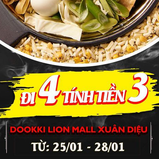 Dookki ưu đãi đi 4 tính tiền 3 CN Lion Mall