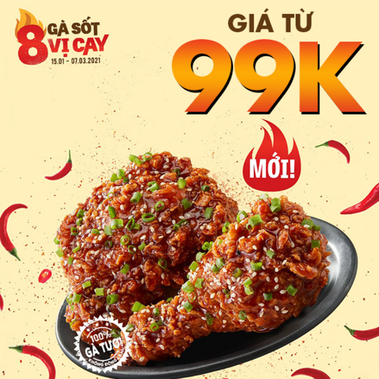 Texas Chicken ưu đãi combo Gà sốt 8 vị cay từ 99k