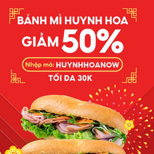 Shopee Food khuyến mãi 50% bánh mì Huỳnh Hoa