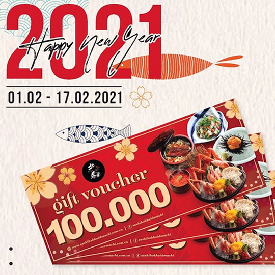 Sushi Hokkaido Sachi tặng voucher 100K cho HĐ từ 1triệu