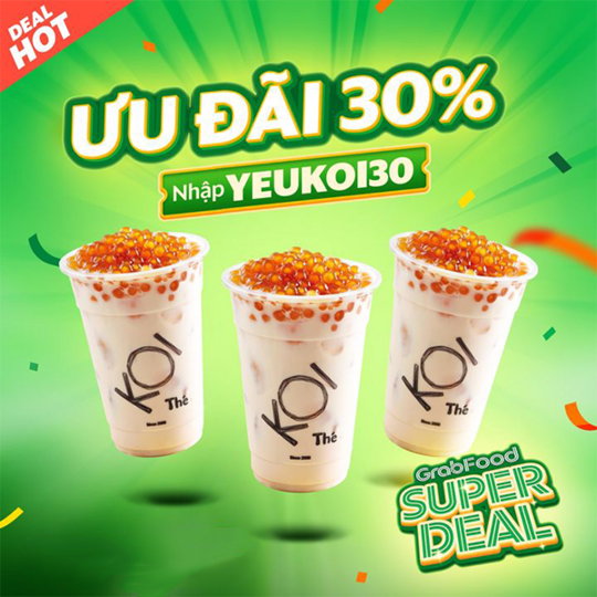 Koi Cafe khuyến mãi 30% toàn menu qua Grabfood