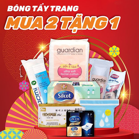 Guardian ưu đãi mua 2 tặng 1 với bông tẩy trang