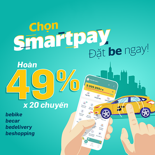 SmartPay khuyến mãi hoàn tiền 49% khi dùng Be