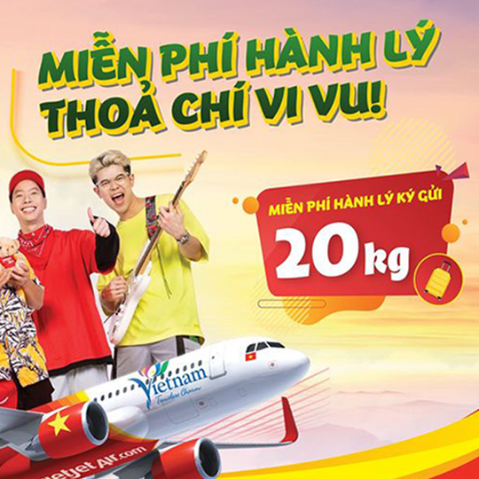 be tặng 20kg hành lý khi mua vé bay Vietjet