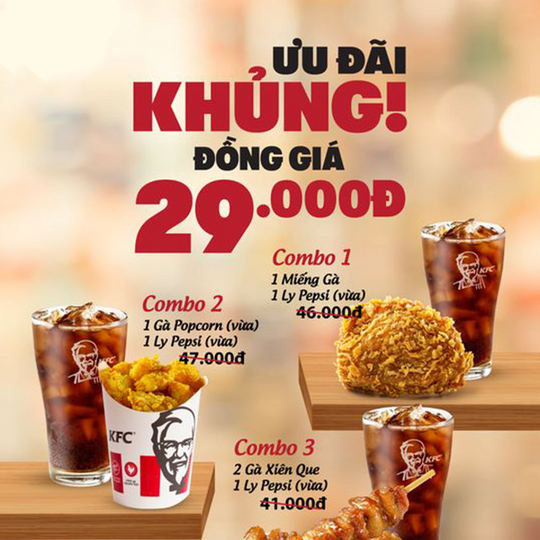 KFC ưu đãi đồng giá 29k các combo