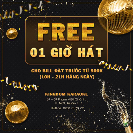 Kingdom Karaoke miễn phí 1 giờ hát khi đặt trước