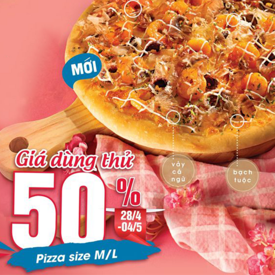 Domino khuyến mãi đến 50% Pizza bánh xèo Nhật