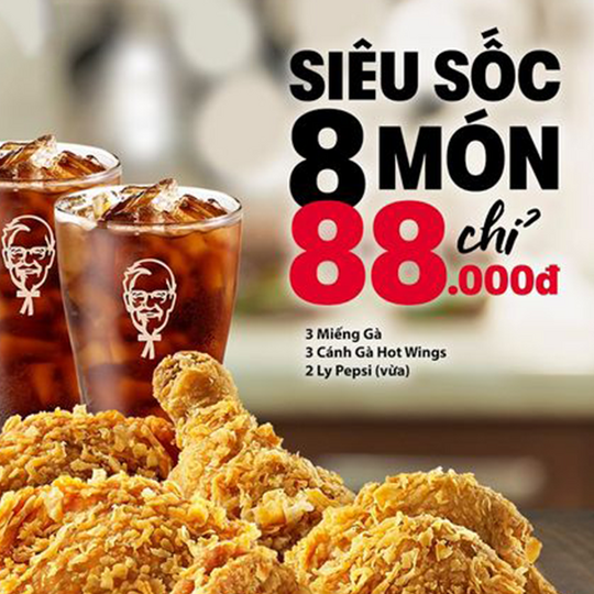 KFC ưu đãi 8 món với giá 88k